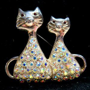 😻Vintage Siamese Aura Rhinestone Cat Brooch /Pin